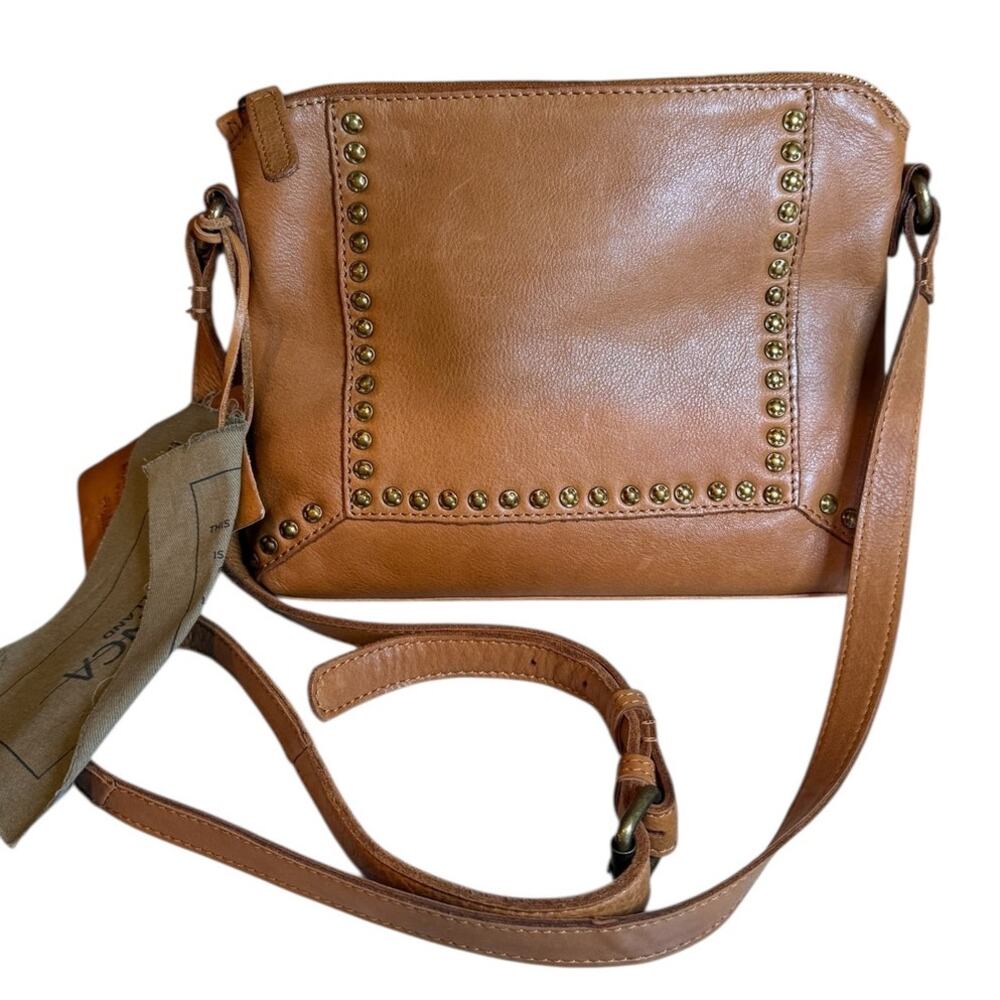 Vilencia Holland Studded Leather Crossbody Bag Cognac